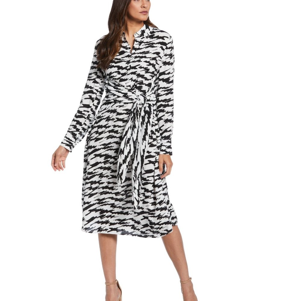 Ella by Rafaella Printed Crepe Tie Front Midi Dress